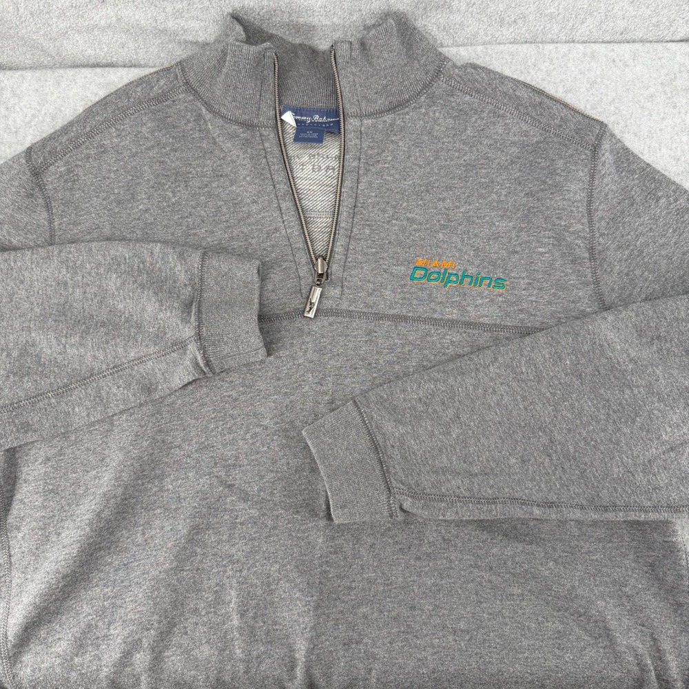 Tommy Bahama Miami Dolphins Reversible Quarter Zip Pullover Gray Mens Medium